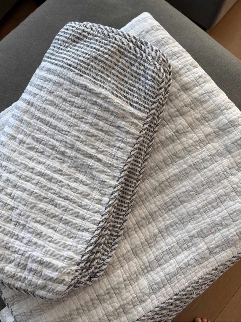 Nicole Miller Gray and White Striped Quilt and Pillow Covers 100% Cotton